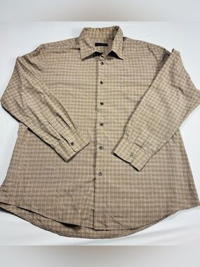 Via Europa Men’s Beige Plaid Long-Sleeve Shirt